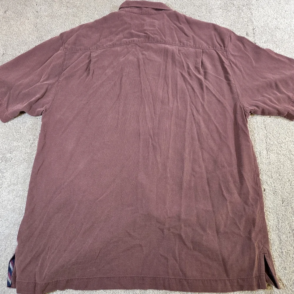 Tommy‎ Bahama Men's Silk Casual Wine Red Striped Shirt Sleeve Shirt Size Large